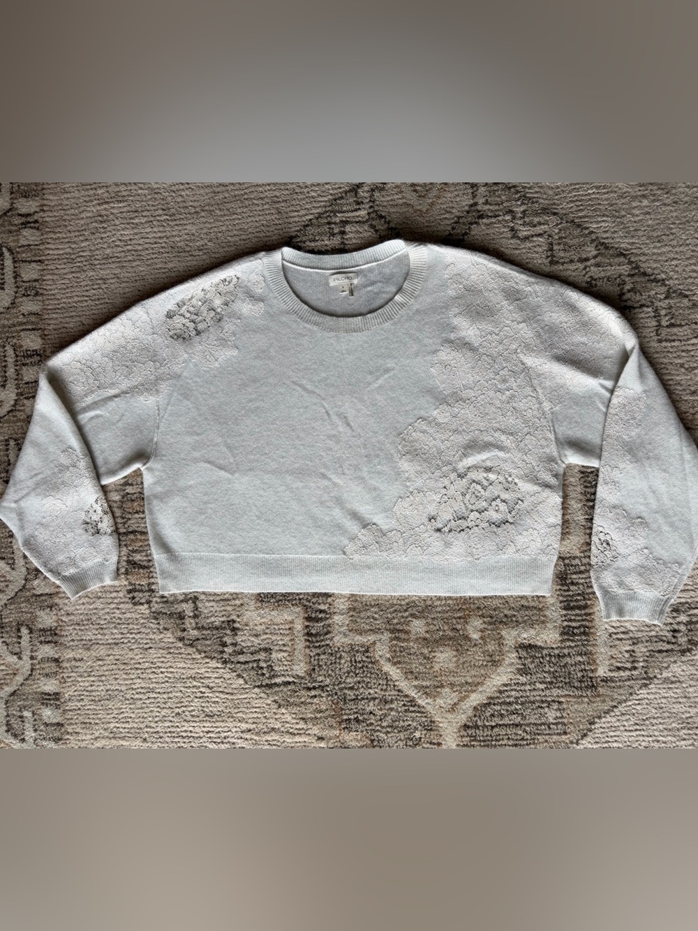Anthropologie Pilcro Alani Crewneck Cashmere Sweater Cropped with Lace Detail, S